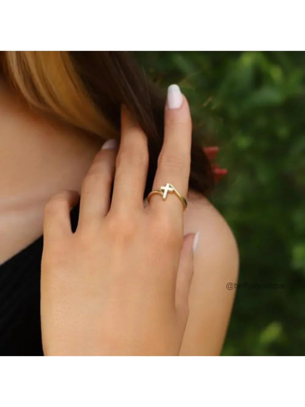 14K Gold Plated Cross Band Ring for Women, Tarnish Resistant Hypoallergenic